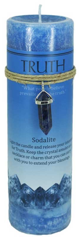 Truth pillar candle with Sodalite pendant (image for) Truth pillar candle with Sodalite pendant