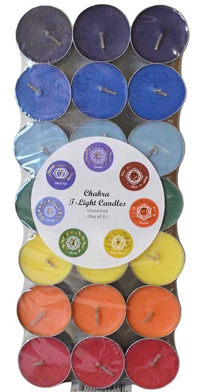 (set of 21) 7 Chakra t-light candle (image for) (set of 21) 7 Chakra t-light candle